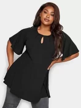 Yours Keyhole Peplum Rib Top. Black, Size 16, Women