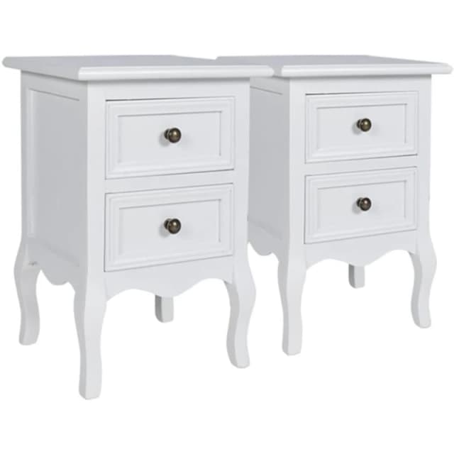 vidaXL 2x Nightstands with 2 Drawers MDF White Bedroom Bedside Table Cabinet