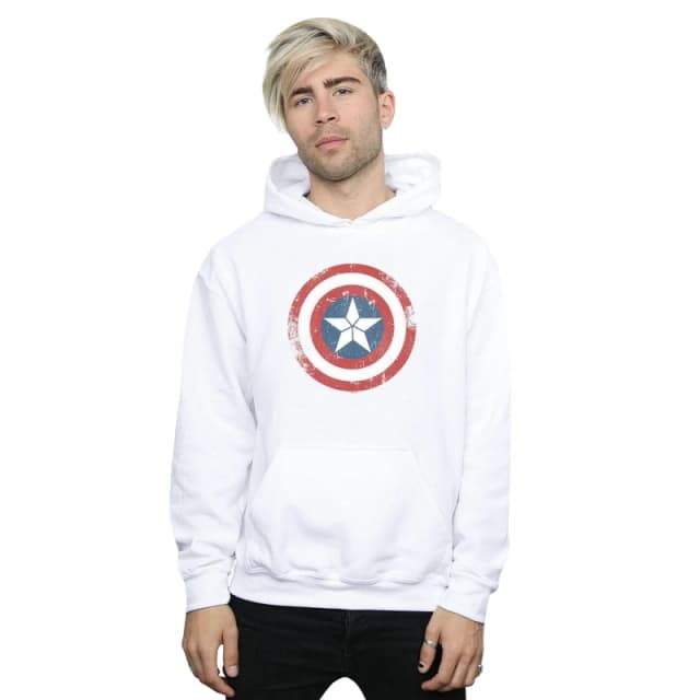 Marvel Marvel Men Captain America Civil War Distressed Shield Hoodie in White Size: Small White S Male 5057981029914