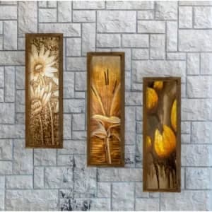 KZM394 Multicolor Decorative Framed MDF Painting (3 Pieces)
