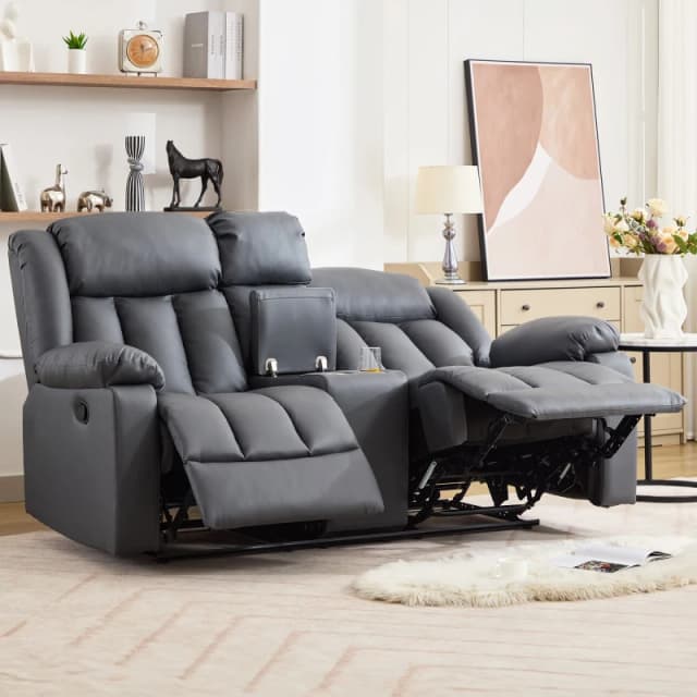 Artemis Home Sheridan 2 Seat Manual Recliner Sofa with Central Console in Grey Size: 2 Seater Grey Unisex 2 Seater