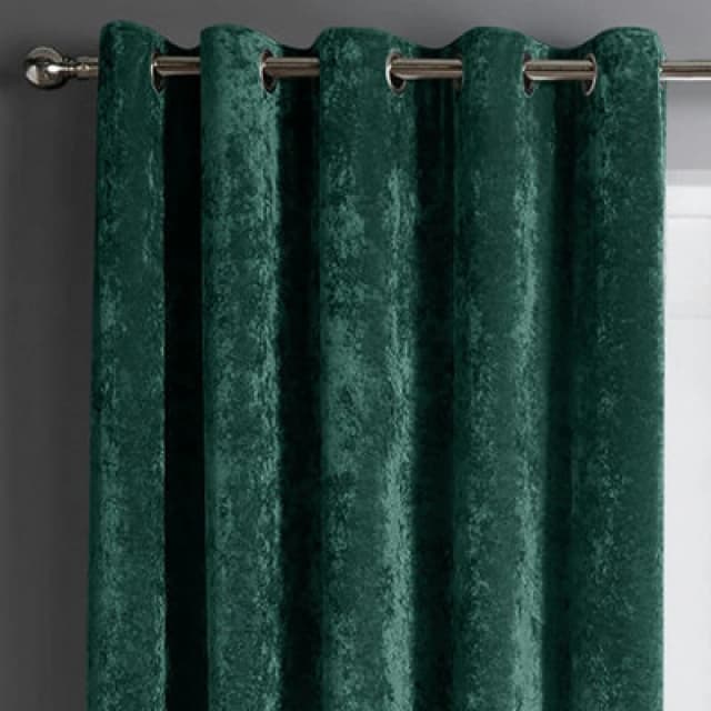 Intimates Crushed Velvet Ready Made Eyelet Curtains - Emerald