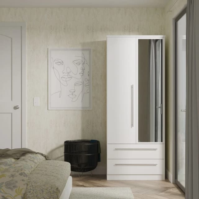Ready Assembled 2 U Carlton 2 Door 2 Drawer Mirrored Robe (Ready Assembled) in White Size: Large White Unisex Large