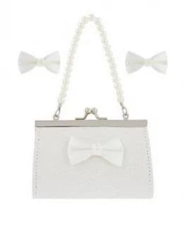 Monsoon Girls Lara Lace Bow Mini Bag And Clips Set - Ivory
