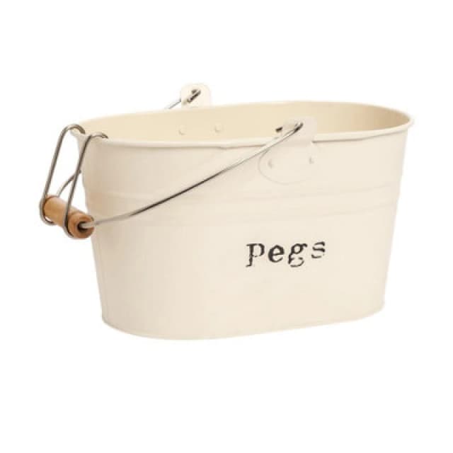 Harbour Housewares Clothes Peg Bucket - Cream - Vintage Metal Home Kitchen Canister Tin Box Utility Laundry Storage