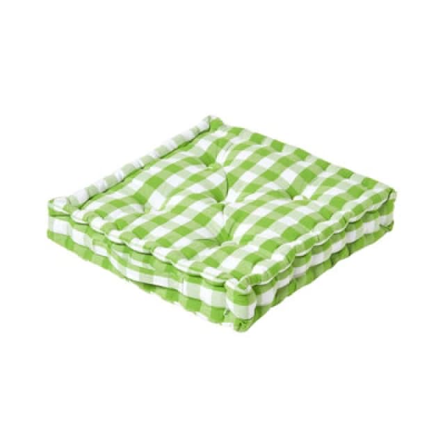 Homescapes Block Check Cotton Gingham Floor Cushion Green
