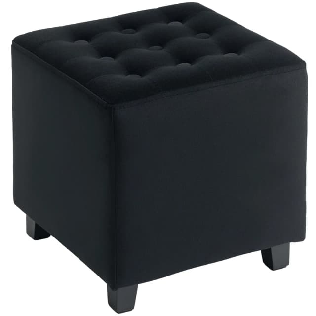 HOMCOM Square Footstool Small Ottoman with Wood Legs for Bedroom Dark Grey