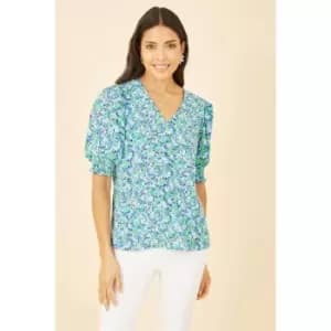 Yumi Green Ditsy Print Puff Sleeve Top - Green