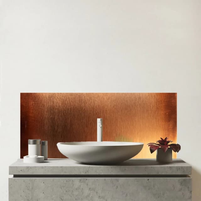 Warren Reed - Designer Sheen Of Copper Glass Bathroom Splashback in Bronze Bronze Unisex