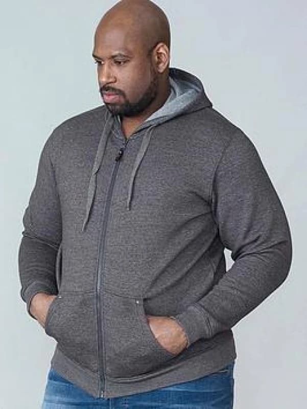 D555 by Duke Duke Plain Zip Hoodie Colour: GREY MARL, Size: 4XL