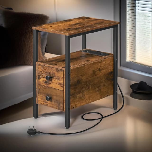 Rafaelo Mobilia Bedside Table with Power Outlet & USB Ports in Brown Brown Unisex