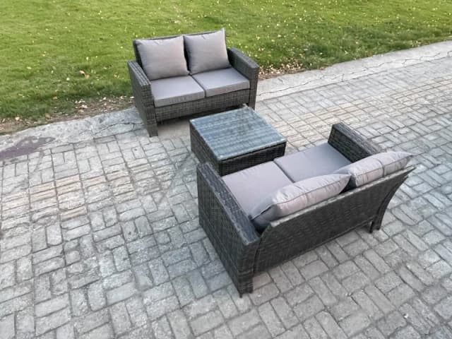 Fimous Rattan Garden Furniture Set 3 piece Patio Rattan Furniture Sofa Weaving Wicker includes 2 Double Seat Sofa & Coffee Table in Dark Grey Dark Gre