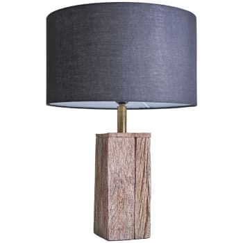 Natural Wooden Block Design Table Lamp with Large Lampshade - Black
