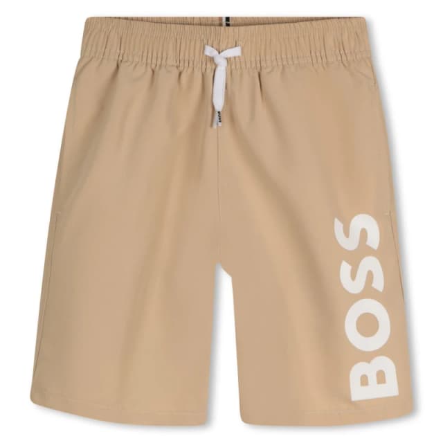 Boss Kids HUGO Logo Lightweight Swim Shorts Sand 249 male 12 Yrs