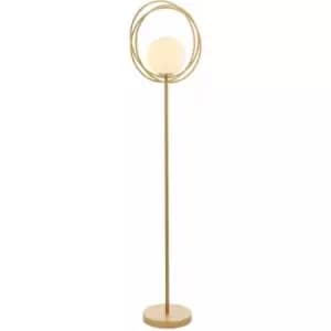 1556mm Brushed Gold Standing Floor Lamp Light with Glass Opal Sphere Shade