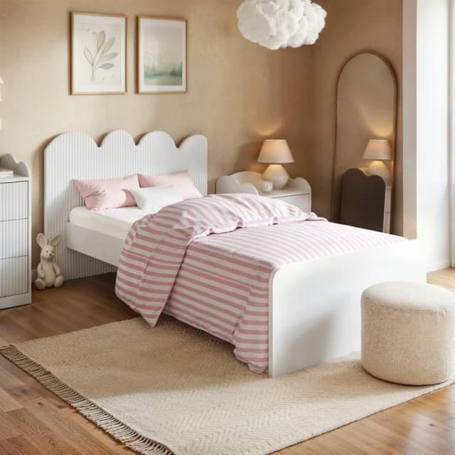 Flair Calista Ribbed Cloud Headboard Single Bed in White White Unisex Single