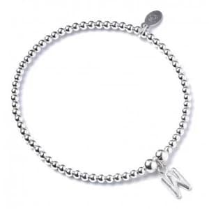 Initial W Charm with Sterling Silver Ball Bead Bracelet