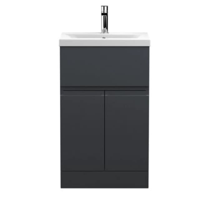 Hudson Reed Urban Floor Standing 2 Door 1 Drawer Vanity Unit With Minimalist Basin, Modern Vanity Unit In Soft Black, 500mm