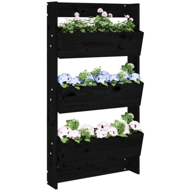 vidaXL Wall Planter 3-Tier 60x18.5x110cm Black Solid Pine, Black 825118