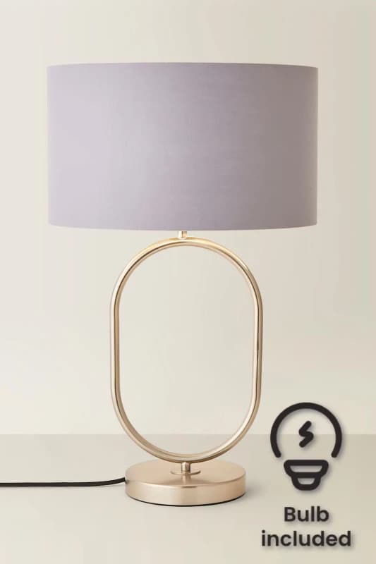 ValueLights ValueLights Antonia Fabric with Chrome Drum Shade Chrome Oval Table Lamp with Bulb in Grey Grey One Size Unisex 5059406066832