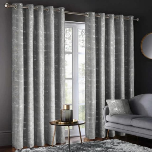 Intimates Luxury Velvet Curtains Ready Made Ring Top Metallic Shimmer - Machine Washable, Energy Saving Blackout Curtains - Silver