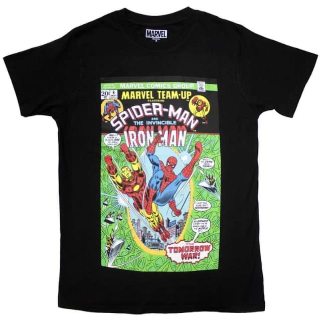 Marvel Comics Marvel Comics Men Spiderman & Iron Man Comic Cover T-Shirt in Black Size: Small Black S Male 5063574156110