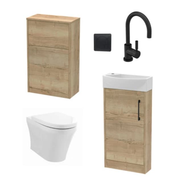Balterley Cloakroom Right Hand 440mm Vanity, WC Unit, Toilet and Tap Oak/Black Black