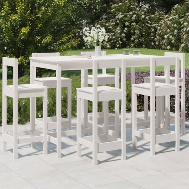 VIDAXL 7 Piece Garden Bar Set White Solid Wood Pine Vidaxl 8720845717261