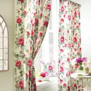 Furn. Peony Floral Pencil Pleat Curtains (Pair) Cotton Polyester Fuchsia (117X183Cm)