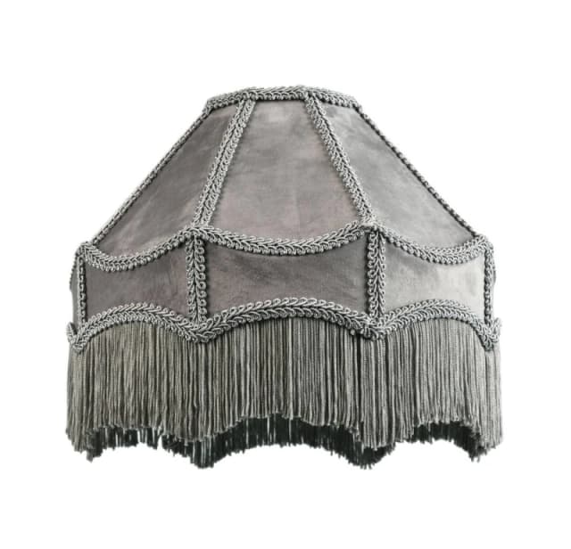 Happy Homewares Traditional Victorian Empire Soft Velvet Lamp Shade with Lengthy Tassels in Grey Size: 12" Grey Unisex 12"