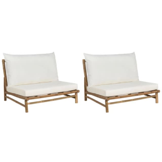 Beliani Set Of 2 Garden Chairs With Cushions Todi Bamboo Wood Off-White