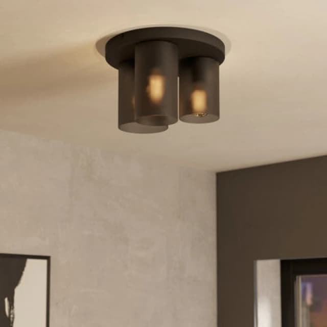 EGLO Eglo Colomera Black Glass & Steel Flush Mount Ceiling Light Black One Size Unisex 9008606307135