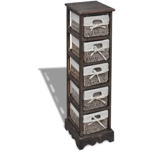 vidaXL Wooden Storage Rack 5 Weaving Baskets Brown Drawer Cabint Shelving Unit