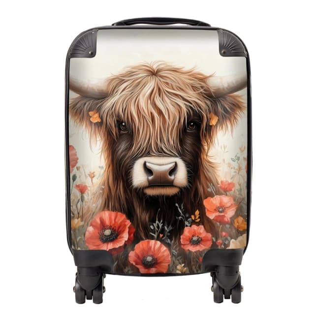Warren Reed - Designer Highland Cow & Summer Flowers Suitcase Size: Small Multicolor Unisex Small