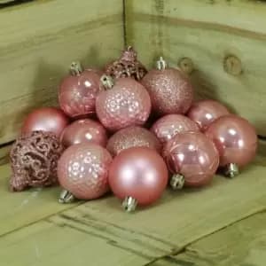 Shatter Proof Christmas Baubles in Wild Rose - Box of 37 in 6 Different Designs