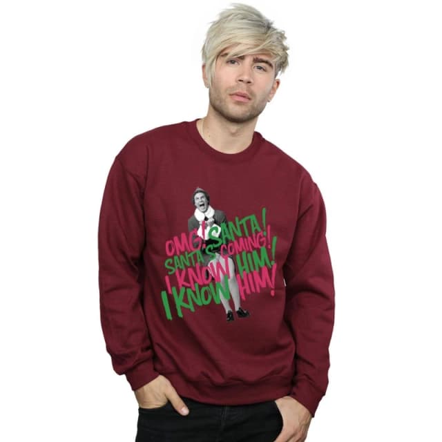 Elf Elf Men Santa's Coming Sweatshirt in Burgundy Size: Small Burgundy S Male 5057736093450