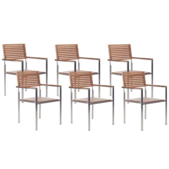 Beliani Set Of 6 Garden Chairs Viareggio Fsc Certified Teak Wood Brown