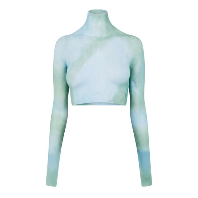 Off White Womens Tie Dye Long-sleeve Turtle Neck T-Shirt Light Blue female 40