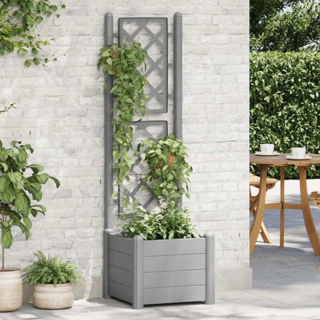 VIDAXL Garden Planter with Trellis 43x43x142cm pp Stone Grey Vidaxl 8720286817421