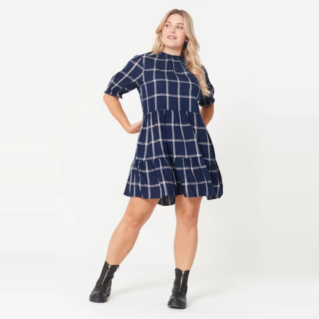 Be You Check Smock Dress - Blue Blue 10