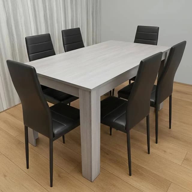 KOSY KOALA Dining Table With 6 Chairs Grey Dining Set With 6 Black Chairs Black Unisex