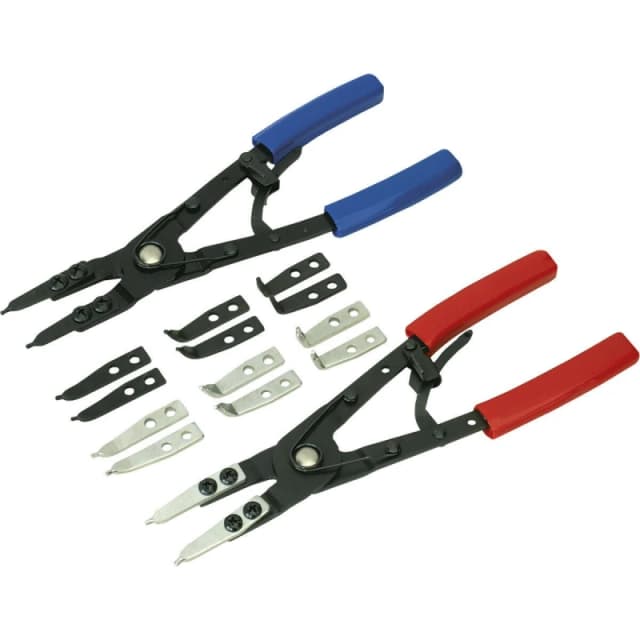 Loops 265mm Circlip Pliers Set - Internal & External - Interchangeable Tips PVC Grip Multi