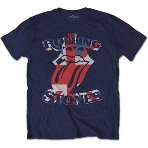 The Rolling Stones - British Flag Tongue Unisex Large T-Shirt - Blue