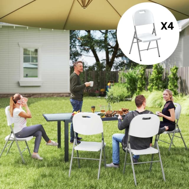 Outsunny 4PCS Folding Chair with Steel Frame, Garden Chair Set, White White