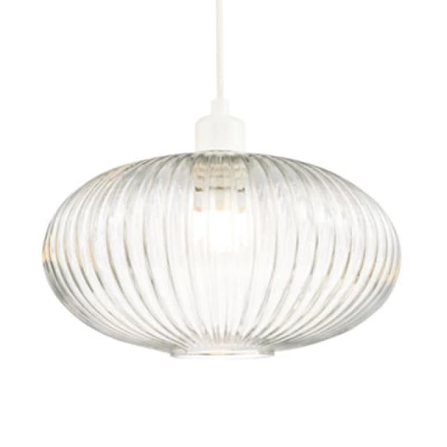 Happy Homewares Modern Designer Clear Transparent Line Ribbed Glass Oval Pendant Lamp Shade