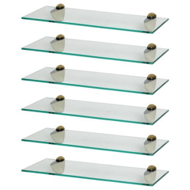 Harbour Housewares 6X Floating Glass Shelves - 50Cm - Gold Brackets - Bathroom Shower Storage Vanity Display Unit Shelf
