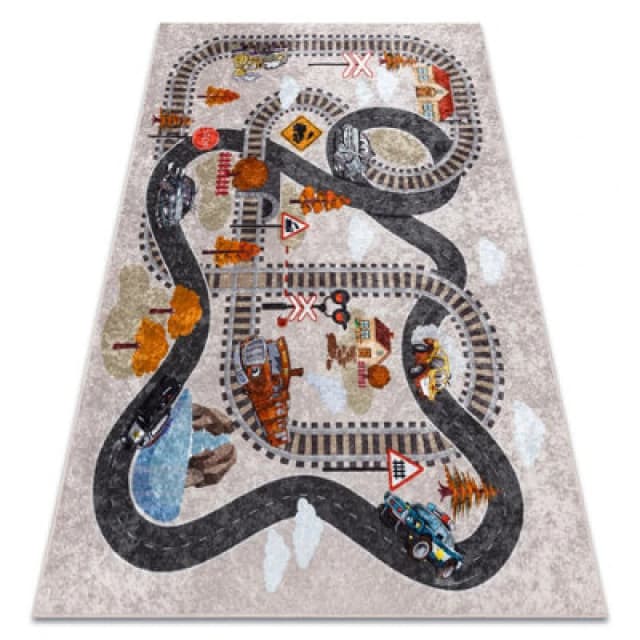 RugsX Junior 51986.803 Washing Carpet Train Tracks, Locomotive For Children 80X150 Cm
