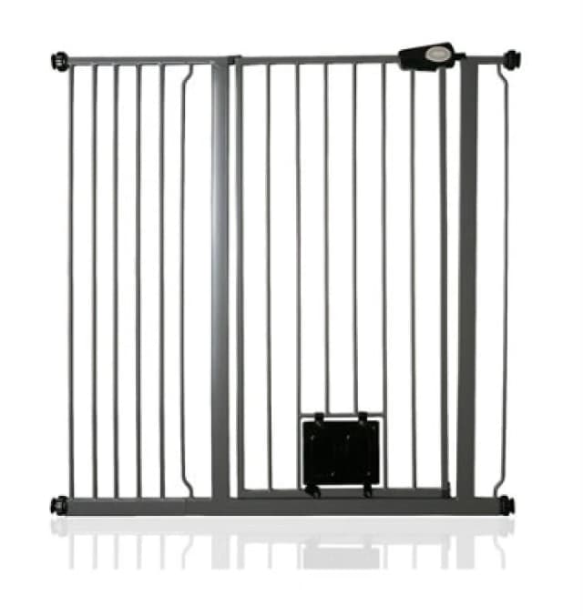 Bettacare Pet Gate With Lockable Cat Flap, 107.4Cm - 115Cm, Slate Grey, 104Cm In Height
