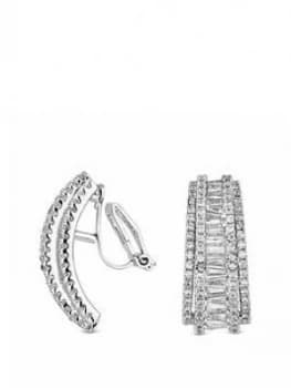 Jon Richard Silver Plated Cubic Zirconia Statement Half Hoop Clip On Earrings