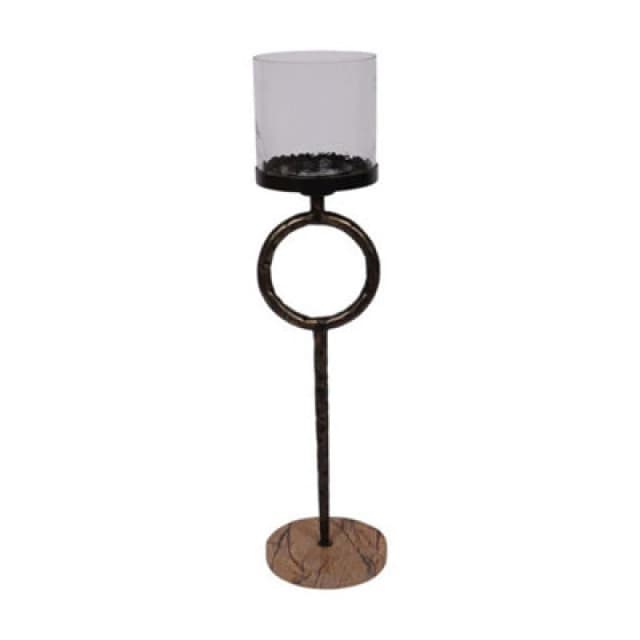 Buttercup Farm Rutland Floor Hurricane Small - Marble/iron/glass - L23 X W23 X H92.5cm - Antique Gold/forest Brown